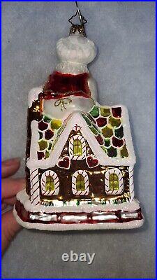 Christopher Radko Finishing Touch Gingerbread House Glass Christmas Ornament