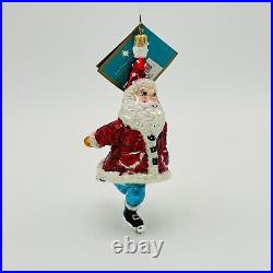 Christopher Radko Glad Glidings Santa Glass Christmas Ornament 6.5 Ice Skating
