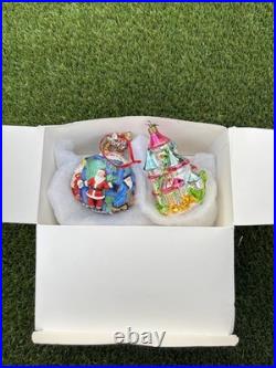 Christopher Radko Glass Ornament Set Santa Globe & Christmas Tree Original Box