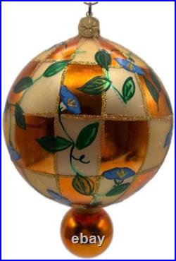 Christopher Radko Heavenly Blue Morning Glory Orange Glass Christmas Ornament