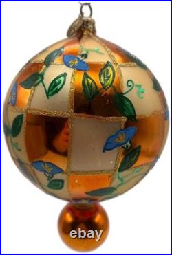 Christopher Radko Heavenly Blue Morning Glory Orange Glass Christmas Ornament