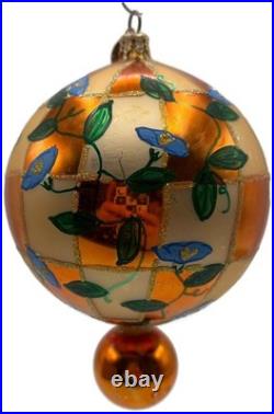 Christopher Radko Heavenly Blue Morning Glory Orange Glass Christmas Ornament