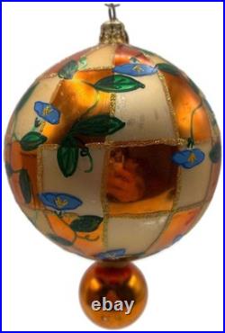 Christopher Radko Heavenly Blue Morning Glory Orange Glass Christmas Ornament