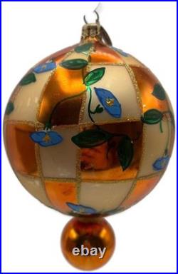Christopher Radko Heavenly Blue Morning Glory Orange Glass Christmas Ornament