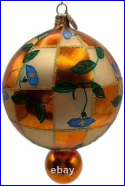 Christopher Radko Heavenly Blue Morning Glory Orange Glass Christmas Ornament