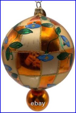 Christopher Radko Heavenly Blue Morning Glory Orange Glass Christmas Ornament