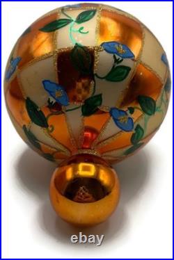 Christopher Radko Heavenly Blue Morning Glory Orange Glass Christmas Ornament