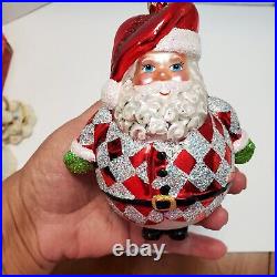 Christopher Radko Ho Ho Harlequin Role Poly Santa Glass Christmas Ornament 5