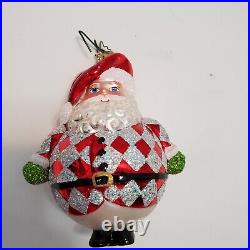 Christopher Radko Ho Ho Harlequin Role Poly Santa Glass Christmas Ornament 5