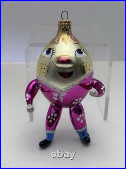 Christopher Radko Italian Glass Christmas Ornament OFF THE WALL Pink Humpty