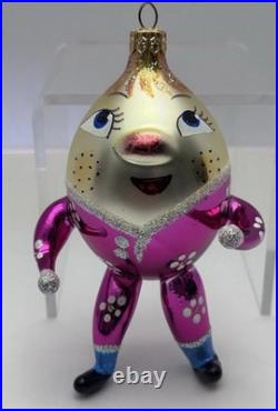 Christopher Radko Italian Glass Christmas Ornament OFF THE WALL Pink Humpty