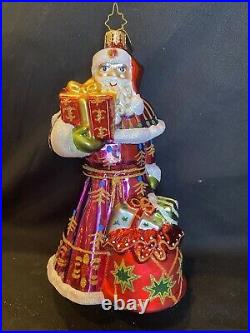 Christopher Radko LE TYRIAN TIDINGS Christmas Tree Glass Ornament pink Santa EUC