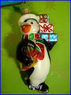 Christopher Radko Penguin Presents Glass Ornament