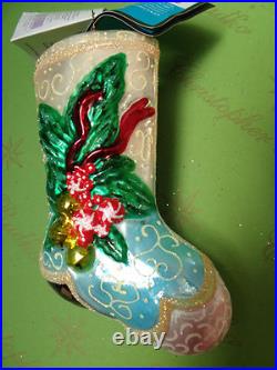 Christopher Radko Peppermint Jingle Stocking Glass Ornament