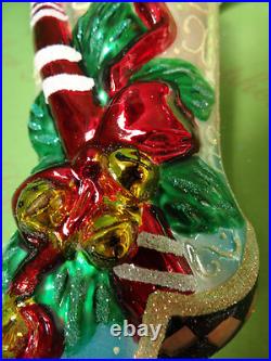 Christopher Radko Peppermint Jingle Stocking Glass Ornament