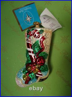 Christopher Radko Peppermint Jingle Stocking Glass Ornament