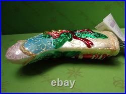 Christopher Radko Peppermint Jingle Stocking Glass Ornament