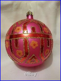 Christopher Radko Pink Tiffany Blown Glass Ball Christmas Ornament 4.5