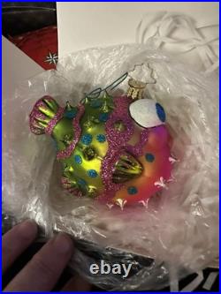 Christopher Radko Puffed And Prickly Puffer Fish Christmas Ornament HOT PINK