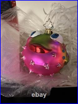 Christopher Radko Puffed And Prickly Puffer Fish Christmas Ornament HOT PINK