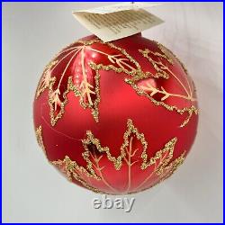 Christopher Radko RAINBOW RED SCARLETT Maple Leaf Glass Ball Christmas Ornament