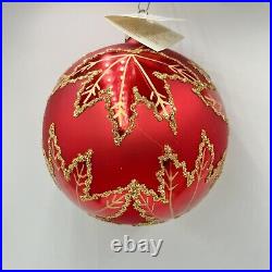 Christopher Radko RAINBOW RED SCARLETT Maple Leaf Glass Ball Christmas Ornament