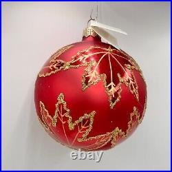 Christopher Radko RAINBOW RED SCARLETT Maple Leaf Glass Ball Christmas Ornament