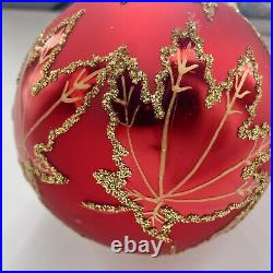 Christopher Radko RAINBOW RED SCARLETT Maple Leaf Glass Ball Christmas Ornament