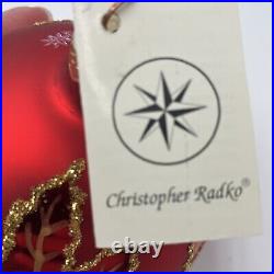 Christopher Radko RAINBOW RED SCARLETT Maple Leaf Glass Ball Christmas Ornament