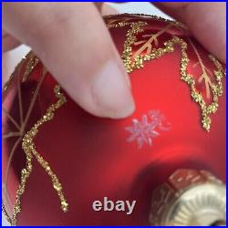 Christopher Radko RAINBOW RED SCARLETT Maple Leaf Glass Ball Christmas Ornament