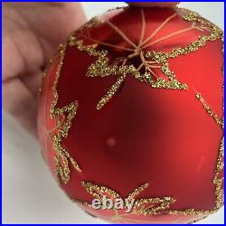 Christopher Radko RAINBOW RED SCARLETT Maple Leaf Glass Ball Christmas Ornament