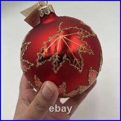 Christopher Radko RAINBOW RED SCARLETT Maple Leaf Glass Ball Christmas Ornament