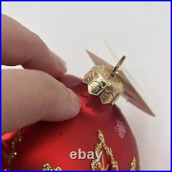 Christopher Radko RAINBOW RED SCARLETT Maple Leaf Glass Ball Christmas Ornament