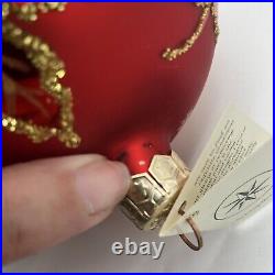 Christopher Radko RAINBOW RED SCARLETT Maple Leaf Glass Ball Christmas Ornament