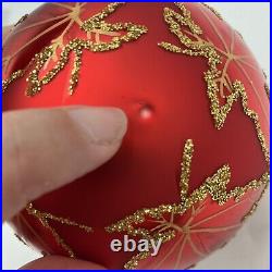 Christopher Radko RAINBOW RED SCARLETT Maple Leaf Glass Ball Christmas Ornament