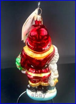 Christopher Radko Red Hot Santa Fireman Glass Ornament 00-052-0 Box & Tag