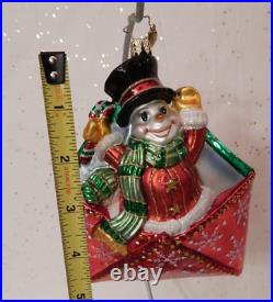 Christopher Radko SPECIAL DELIVERY Snowman Blown Glass Christmas Ornament