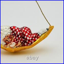 Christopher Radko Sleepy Time Santa Hammock Glass Christmas Ornament NEW IN BOX