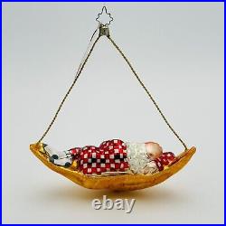 Christopher Radko Sleepy Time Santa Hammock Glass Christmas Ornament NEW IN BOX