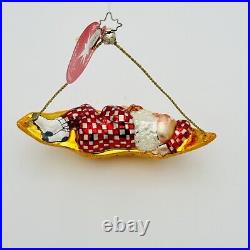 Christopher Radko Sleepy Time Santa Hammock Glass Christmas Ornament NEW IN BOX