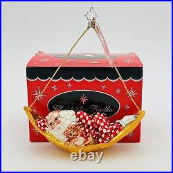 Christopher Radko Sleepy Time Santa Hammock Glass Christmas Ornament NEW IN BOX