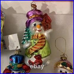 Christopher Radko Snowman Glass Ornaments Collection Of 6