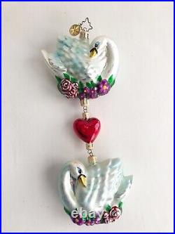 Christopher Radko Swan Cascade Glass Christmas Ornament Heart Love Valentine 9