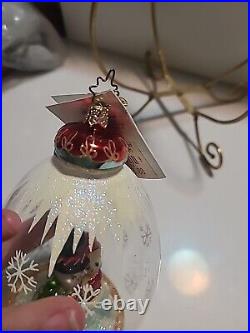 Christopher Radko Sweethearts In The Snow Glass Christmas Ornament Globe 7.5