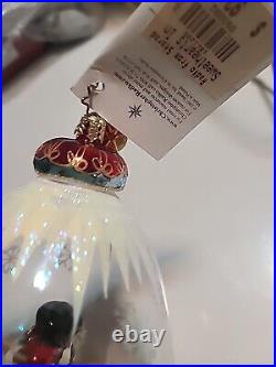 Christopher Radko Sweethearts In The Snow Glass Christmas Ornament Globe 7.5