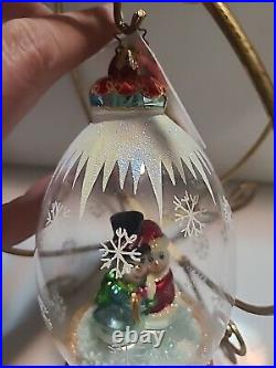 Christopher Radko Sweethearts In The Snow Glass Christmas Ornament Globe 7.5