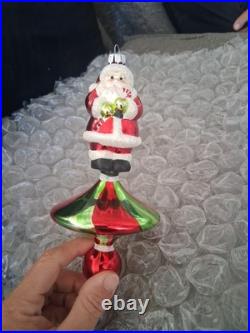 Christopher Radko Swirl Santa Glass Christmas Ornament Hand Blown Green Snd Red Christopher Radko Swirl Santa Glass Christmas Ornament Hand Blown Green Snd Red