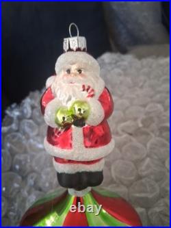Christopher Radko Swirl Santa Glass Christmas Ornament Hand Blown rare