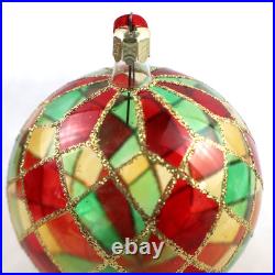 Christopher Radko Tiffany Bright Harlequin #92-161-0 Glass Ball Ornament vintage