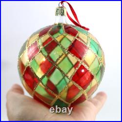Christopher Radko Tiffany Bright Harlequin #92-161-0 Glass Ball Ornament vintage